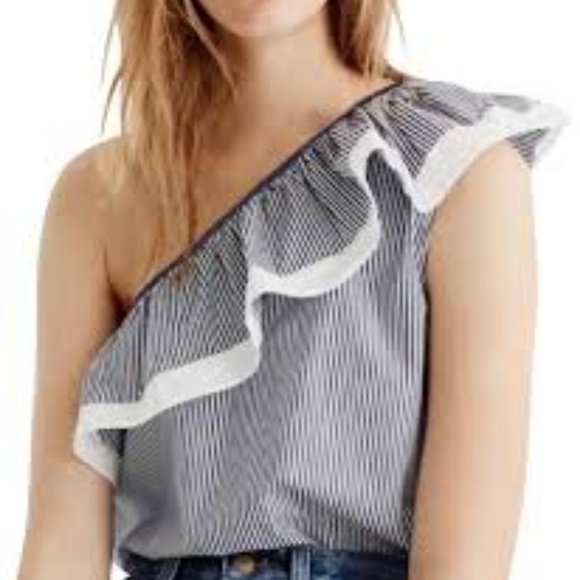 J. Crew Tops - J. CREW ONE-SHOULDER RUFFLE TOP IN STRIPE
